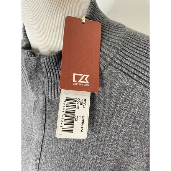 Men's Large Sweater Remington Grey Cutter & Buck Half Zip Ribbed Knit - Picture 12 of 12